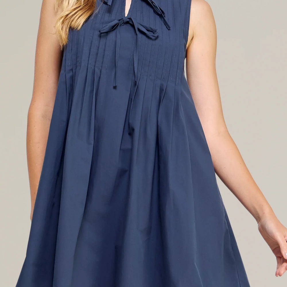 pintuck tie front poplin mini dress